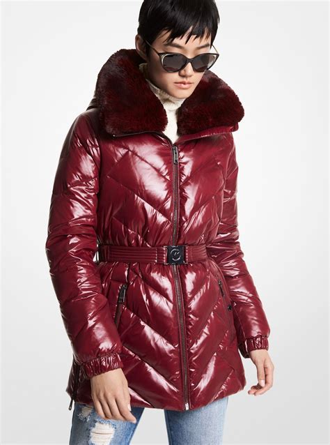 michael michael kors mens faux fur hooded puffer coat|Michael Kors packable jacket.